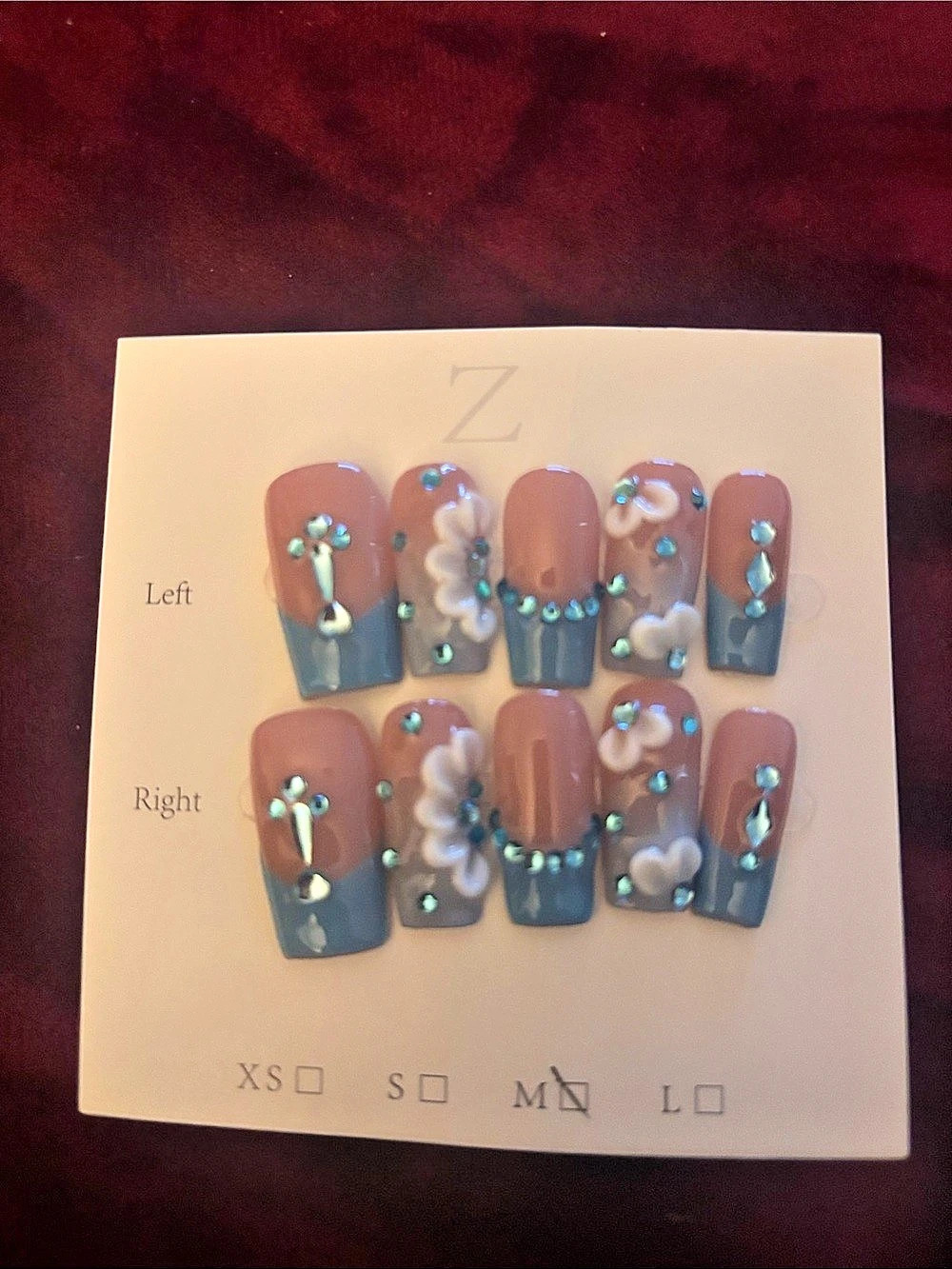 Blue & Brown Floral Press-On Nails